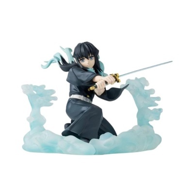 Figura de personagem a segurar katana com efeitos de água azuis