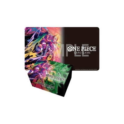 Jogo de cartas One Piece com estojo preto e arte colorida de personagens