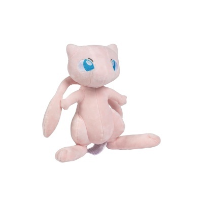 Pelúcia da personagem Mew cor rosa com olhos azuis