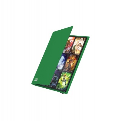 Estojo verde com cartas de jogo ilustradas coloridas