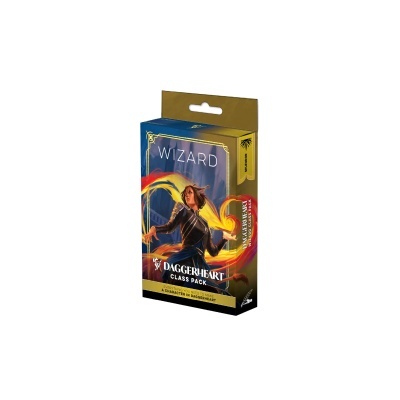 Embalagem de card game Wizard Daggerheart com ilustração de feiticeiro e texto