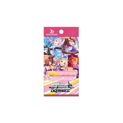 Pacote de cartas Weiss Schwarz Uma Musume Pretty Derby com personagens anime em fundo rosa
