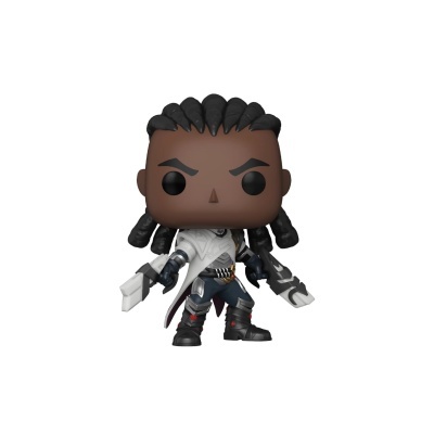 Figura Funko Pop de personagem masculino com cabelo preto em tranças e uniforme cinza e preto.