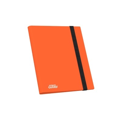 Caderno ou álbum laranja com fecho elástico preto e logo ULTIMATE GUARD