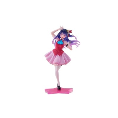 Figura de personagem de anime a vestir saia rosa e colete vermelho