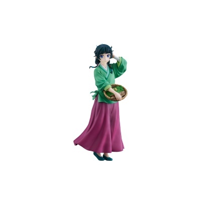 Figura de anime feminina a segurar um cesto com folhas verdes
