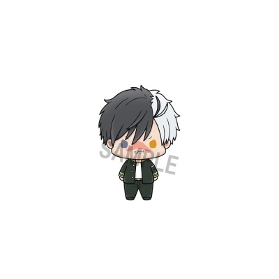 Figura animada de personagem com cabelo preto e branco, casaco verde escuro e expressão zangada