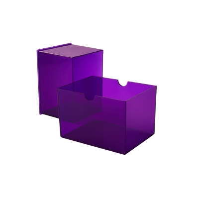 Caixa organizadora roxa translúcida em plástico com tampa destacável