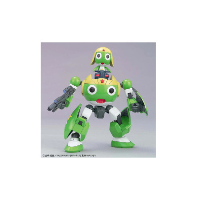 Figura de robô e rã verde e amarelo com armas em fundo cinzento.