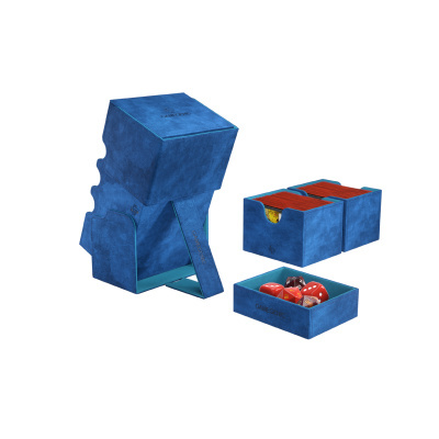 Conjunto de caixas organizadoras azuis de veludo para cartas e dados de jogo