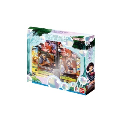 Caixa colorida do jogo ONE PIECE Card Game Illustration Box com ilustrações de personagens e logotipos