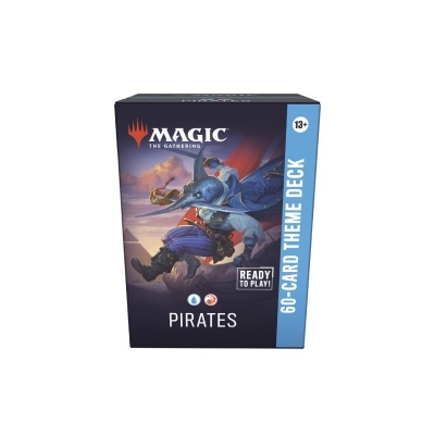 Caixa jogo Magic The Gathering tema Pirates com arte de pirata peixe e texto 60-CARD THEME DECK