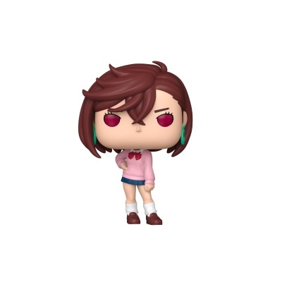 Figura colecionável Funko Pop com cabelo castanho e roupa rosa