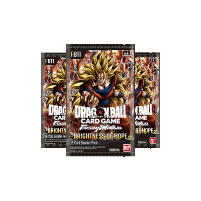 Pacote de cartas Dragon Ball Super Card Game com personagem loiro e texto Brightness of Hope.