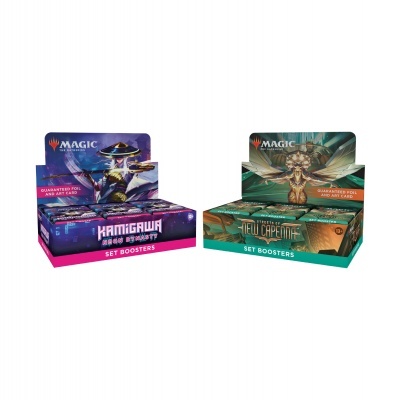 Caixas de boosters de cartas Magic: The Gathering KAMIGAWA NEON DYNASTY e STRENGTH OF THE NEW CAPENNE