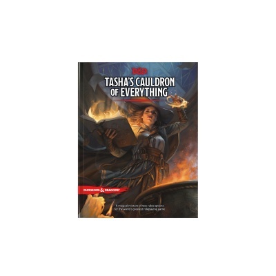Capa do livro TASHA'S CAULDRON OF EVERYTHING com figura feminina mágica e caldeirão