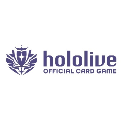 Logótipo roxo do jogo de cartas hololive com texto oficial.