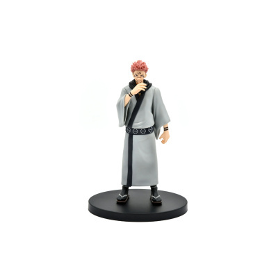 Figura colecionável de personagem de anime com roupa tradicional japonesa cinza e preta