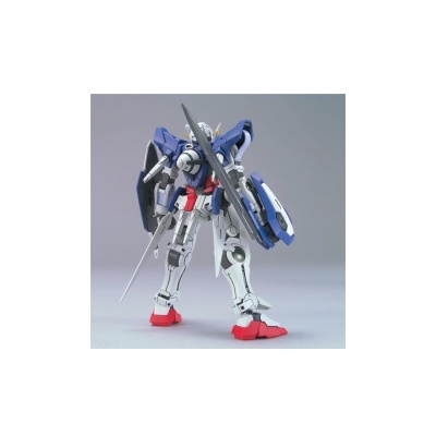 Figura de robô articulado branco azul vermelho cinzento com espada e escudo