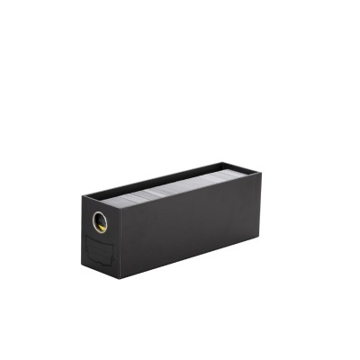 Caixa organizadora preta com discos