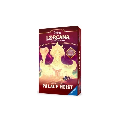 Caixa do jogo Disney Lorcana Palace Heist com personagem dourado e texto visível
