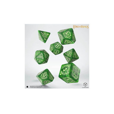 Dados verdes decorativos com números dourados de The Lord of the Rings