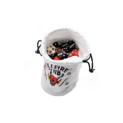 saco branco com dados poligonais coloridos e impressão Hellfire Club