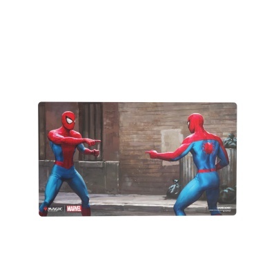 Tapete com estampa dos personagens Homem-Aranha apontando um para o outro