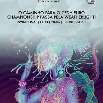Cartaz promocional jogo Magic The Gathering com arte digital colorida e texto de evento CEDH EURO CHAMPIONSHIP