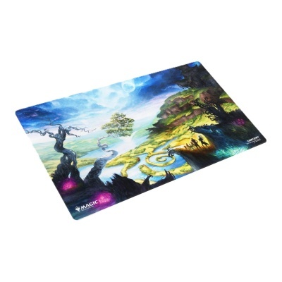 Tapete de jogo ilustrado colorido com tema fantástico e textos Magic The Gathering e GAMEGENIC.