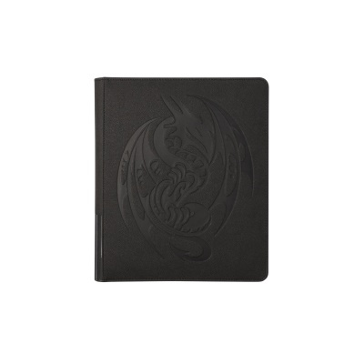 Capa preta quadrada com dragão gravado em relevo