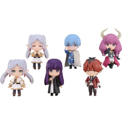 Figuras de ação chibi de personagens de anime com cabelo colorido em fundo branco
