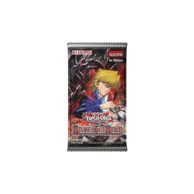Pack de cartas colecionáveis Yu-Gi-Oh! Beyond The Brave com ilustração de personagem e dragão.