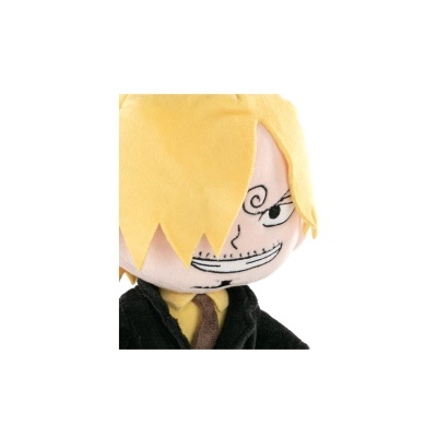 Pelúcia anime com cabelo amarelo e roupa preta