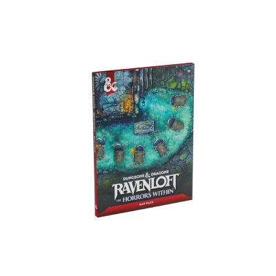 Caixa do jogo de tabuleiro Dungeons & Dragons Ravenloft The Horrors Within com arte de lápides e estátuas