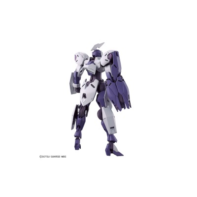 Figura robô futurista branco e roxo vista de costas