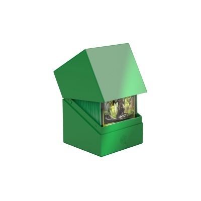 Porta-cartas verde com tampa aberta e carta visível