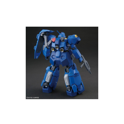 Modelo de robô/mecha azul com escudo e arma