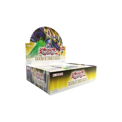 Expositor de cartas Yu-Gi-Oh! DOOM OF DIMENSIONS em embalagem de papel cartão colorida