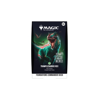 Deck de cartas Magic The Gathering TRAMPLESAURUS REX com dinossauro verde na embalagem preta