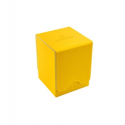 Caixa amarela texturada com fecho arredondado