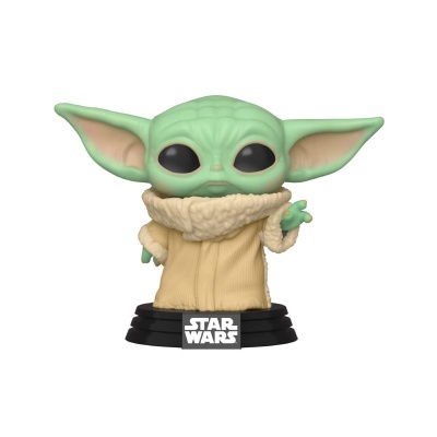 Figura Baby Yoda de Star Wars em material plástico com suporte preto.