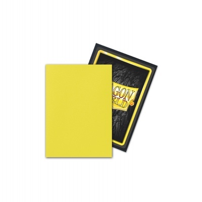 Capas protetoras para cartas com design amarelo e outra preta com texto DRAGON SHIELD.