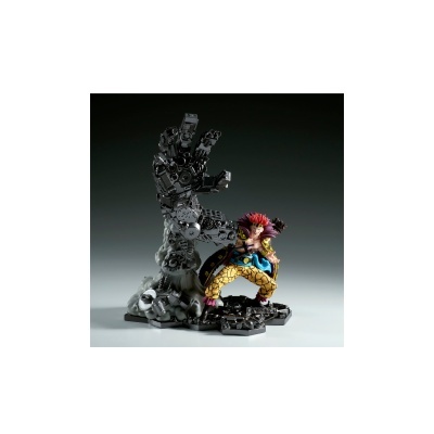 Figura de ação colorida com cabelo vermelho e mão mecânica preta ao fundo