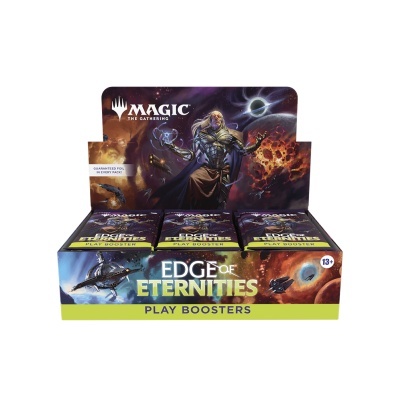 Pack de três boosters Magic The Gathering Edge of Eternities com arte cósmica em embalagem expositora