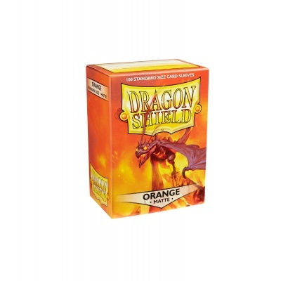 Caixa de proteções para cartas Dragon Shield laranja mate com ilustração de dragão