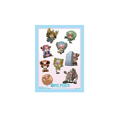 Personagens animados com chapéus cor-de-rosa e chifres de alce em fundo branco com quadro azul e texto ONE PIECE CARD GAME