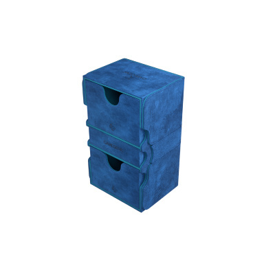 Organizador azul com três gavetas e palavra GAMEGENIC