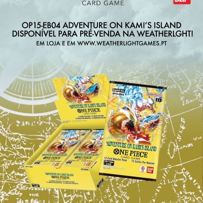 Embalagem amarela do jogo de cartas One Piece Adventure on Kamis Island