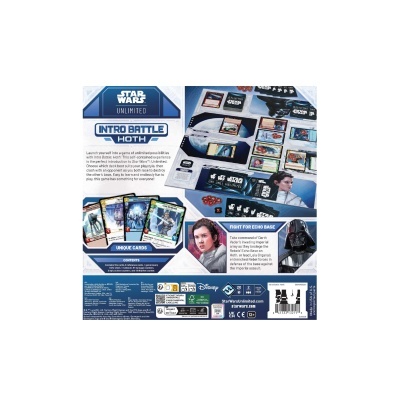 Embalagem do jogo Star Wars Unlimited Intro Battle Hoth com cartas e tabuleiro